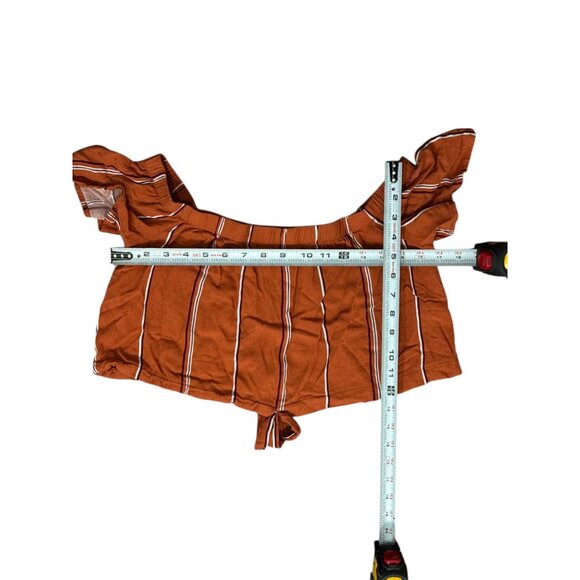 L.A. Hearts Womens Crop Top Size Small Striped Rust Off Shoulder Tie Front - Picture 6 of 6